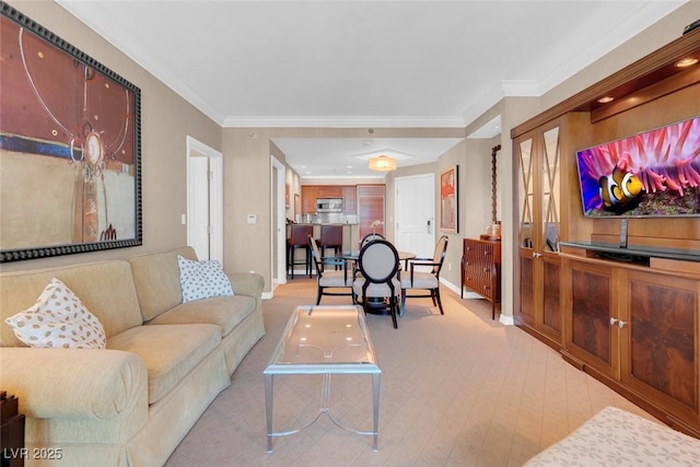 living room with crown molding