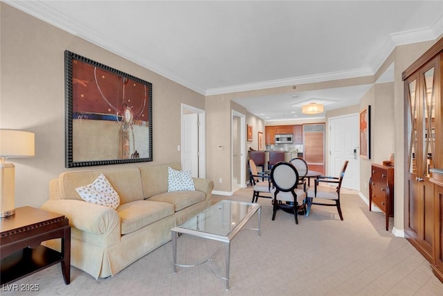 living room featuring ornamental molding