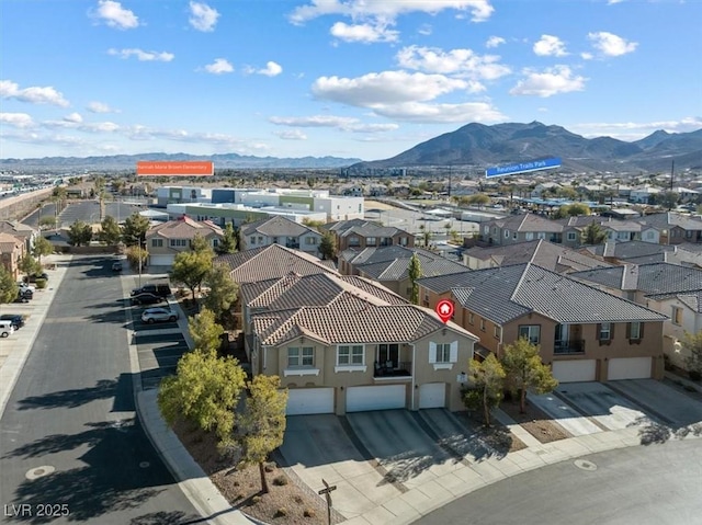 drone / aerial view with a mountain view