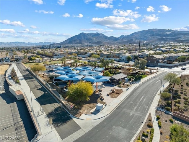 drone / aerial view with a mountain view