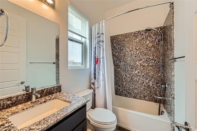 full bathroom featuring vanity, toilet, and shower / bath combo with shower curtain