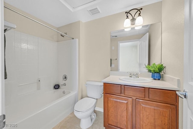 full bathroom featuring tile patterned flooring, vanity, bathing tub / shower combination, and toilet