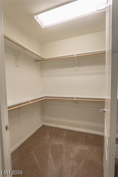 spacious closet featuring dark carpet