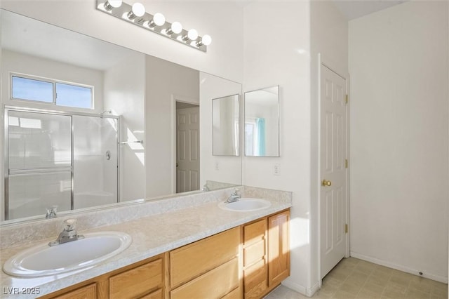 bathroom featuring vanity and walk in shower