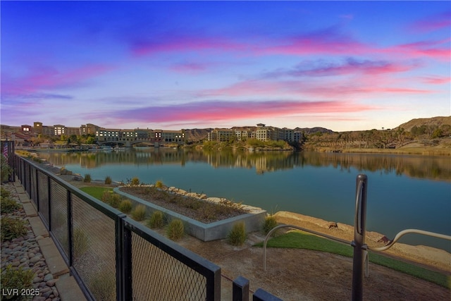 property view of water with fence