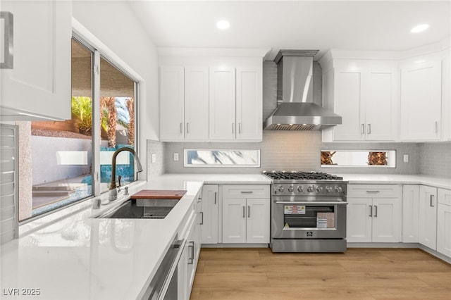 kitchen featuring white cabinetry, sink, wall chimney exhaust hood, and stainless steel appliances