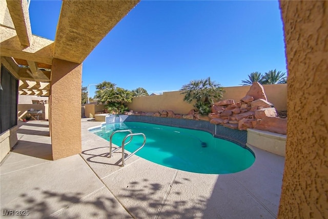 view of swimming pool with a patio