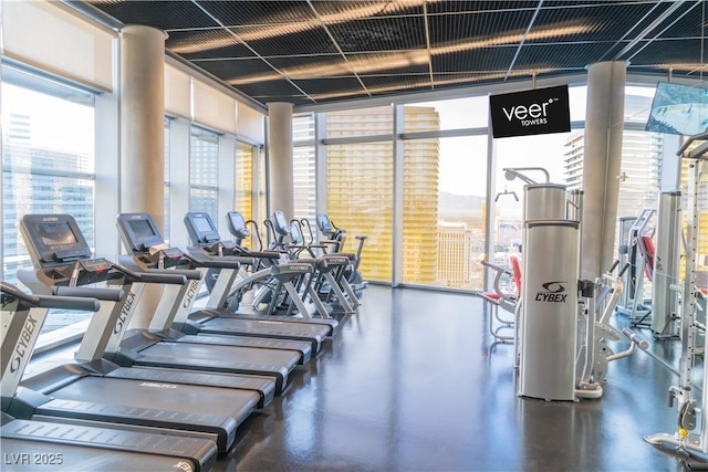 gym with a wall of windows and a healthy amount of sunlight