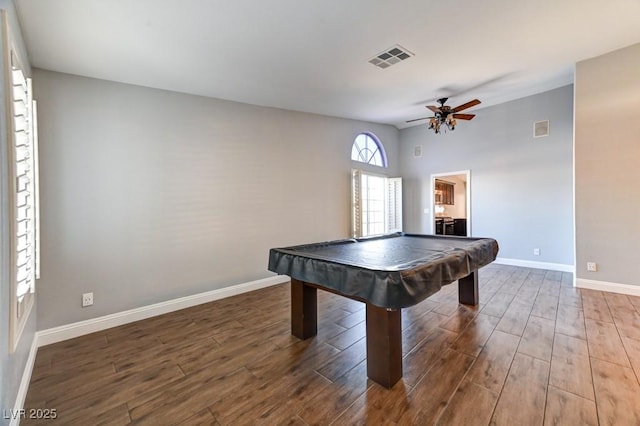 game room featuring ceiling fan and billiards