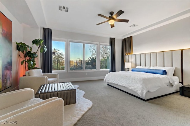 bedroom with carpet flooring and ceiling fan