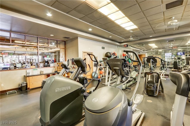 gym with a drop ceiling