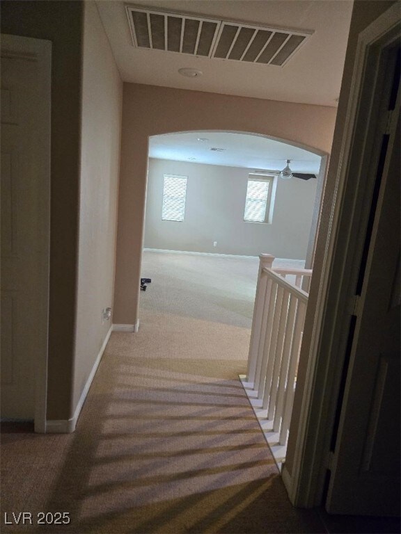 hall featuring carpet flooring