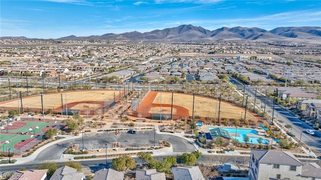 bird's eye view with a mountain view