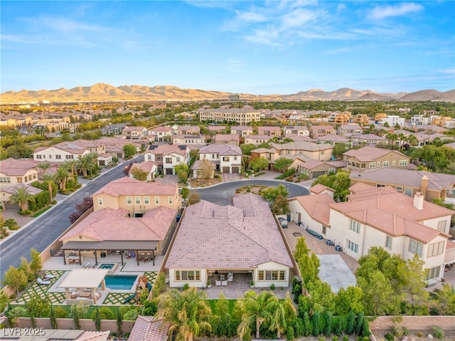 birds eye view of property with a mountain view