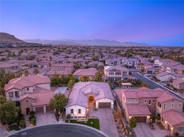 view of aerial view at dusk