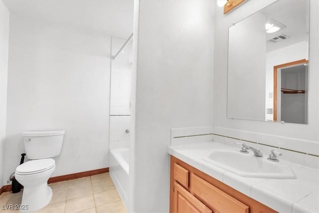 full bathroom featuring tile patterned flooring, vanity, bathing tub / shower combination, and toilet