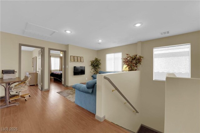 living room with hardwood / wood-style flooring