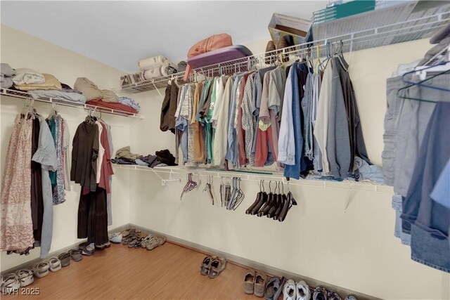 spacious closet with hardwood / wood-style flooring