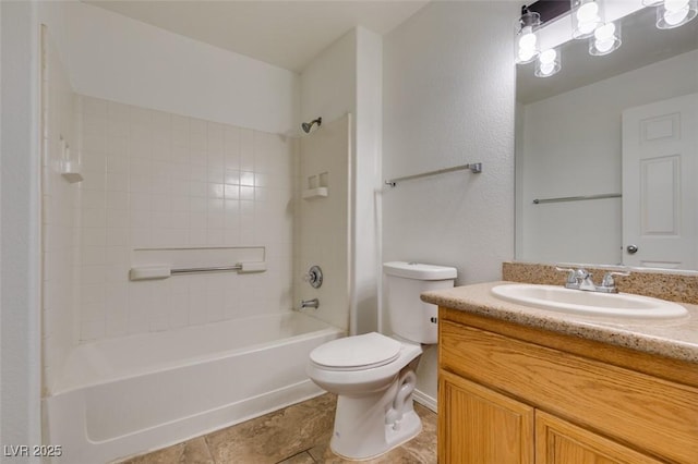 full bathroom with shower / tub combination, vanity, and toilet