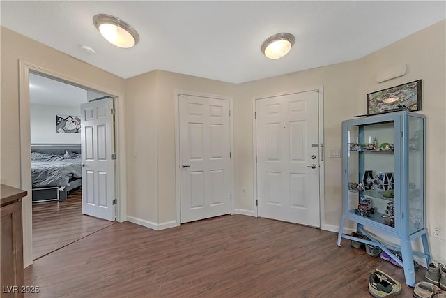 foyer with dark hardwood / wood-style floors