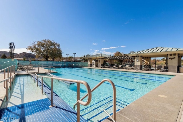 view of swimming pool featuring a patio