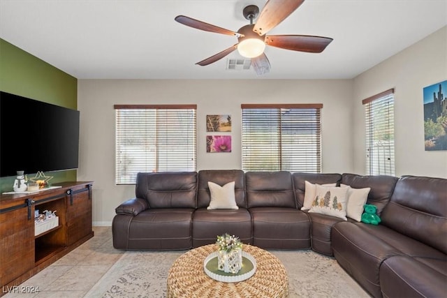 living room with ceiling fan