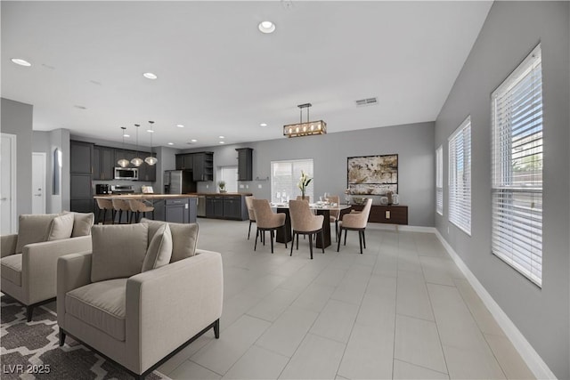 living room featuring a wealth of natural light