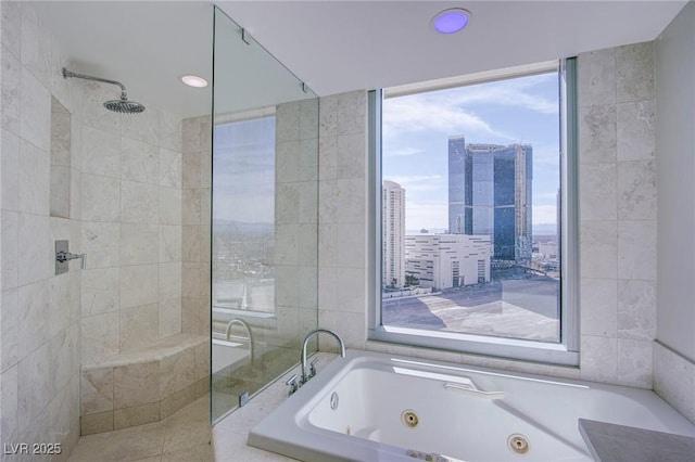 bathroom with independent shower and bath