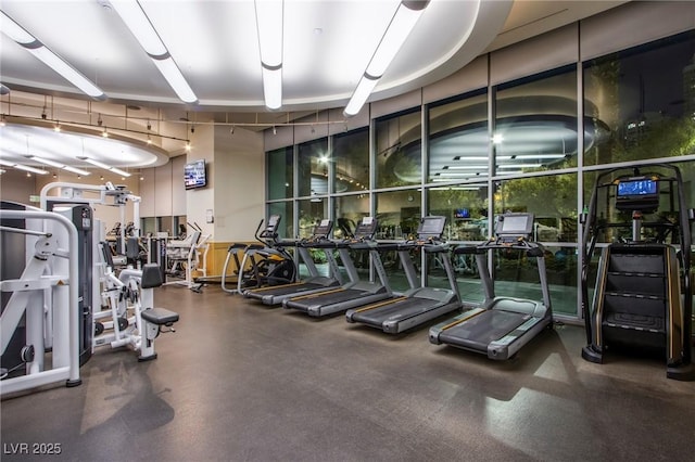 gym featuring a wall of windows