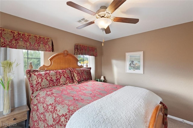 bedroom featuring carpet flooring and ceiling fan