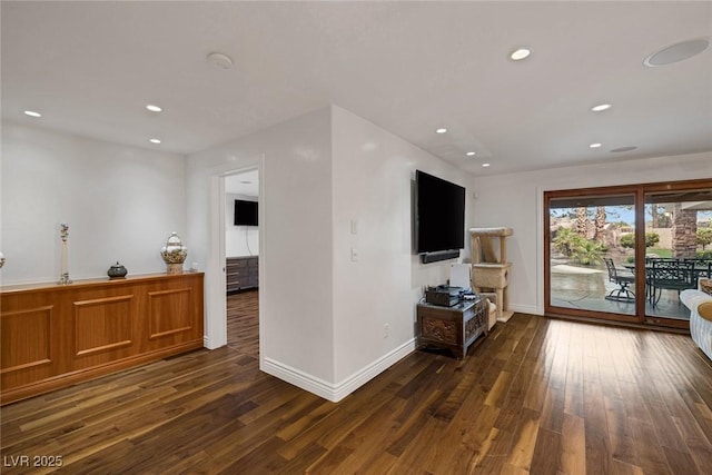 living room with dark hardwood / wood-style floors