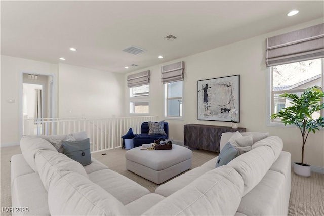 living room featuring light colored carpet