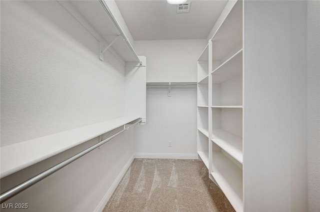 spacious closet with visible vents and carpet floors