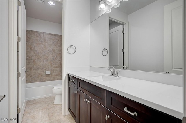 bathroom featuring vanity, toilet, visible vents, and tile patterned flooring