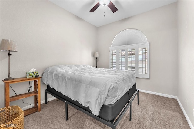 bedroom featuring ceiling fan and carpet flooring