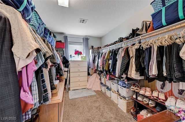 spacious closet featuring carpet floors and visible vents