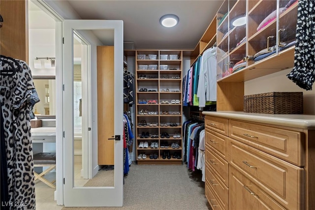 spacious closet with light colored carpet