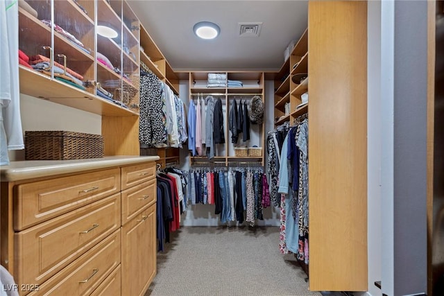 spacious closet featuring light carpet