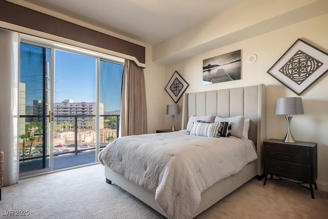 bedroom featuring access to exterior and carpet