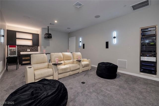 home theater with carpet