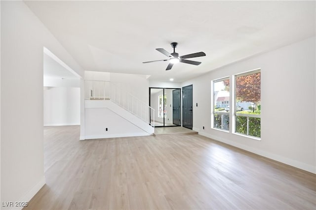 empty room featuring light hardwood / wood-style floors and ceiling fan