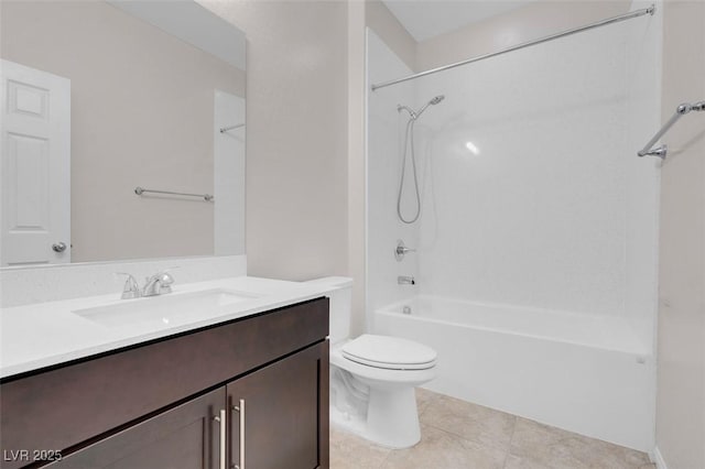 full bath with shower / washtub combination, tile patterned flooring, vanity, and toilet