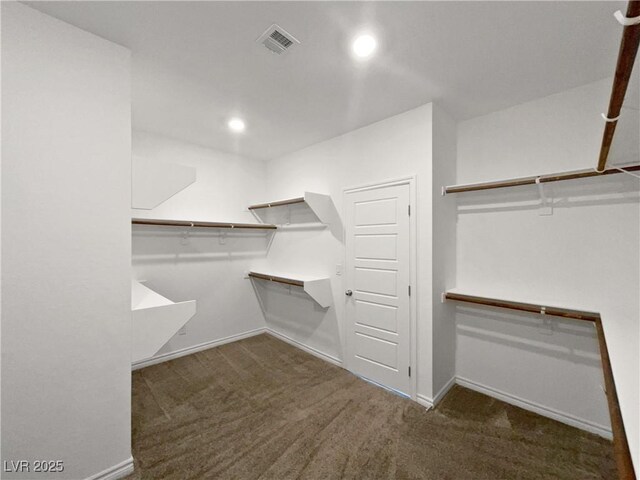 spacious closet with dark carpet