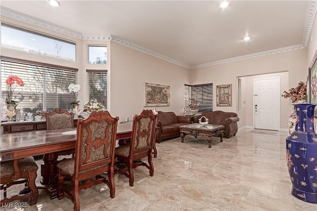 dining room with ornamental molding