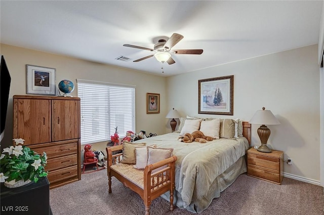 bedroom with carpet flooring and ceiling fan