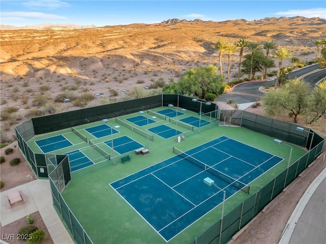 view of sport court featuring a mountain view