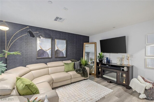 living room with light wood-type flooring