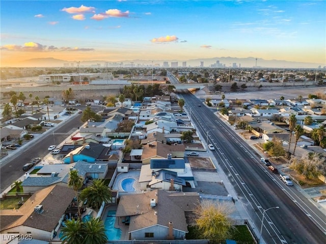 view of aerial view at dusk