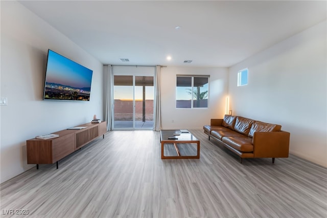 living room with light hardwood / wood-style floors