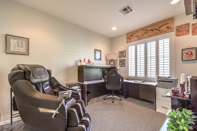 view of carpeted home office